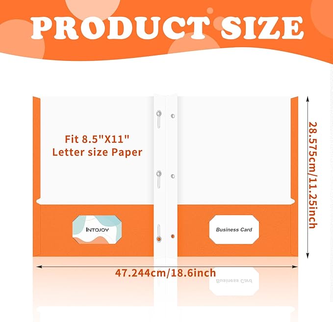 50 Pack Two Pocket Folders Business Card Holder Paper Folders with Prongs for School Office Filing Cabinet Resume Portfolio (Orange)
