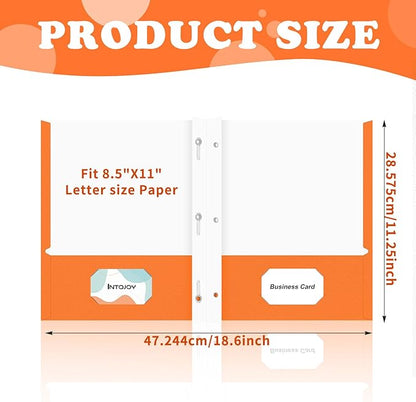 50 Pack Two Pocket Folders Business Card Holder Paper Folders with Prongs for School Office Filing Cabinet Resume Portfolio (Orange)