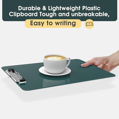 Plastic Clipboards 2 Pack, A4 Green Clip Board 8.5x11 for Classroom, Students, Kid, Woman, Size 9" x 12.5" with Low Profile Clip, Office & School Supply