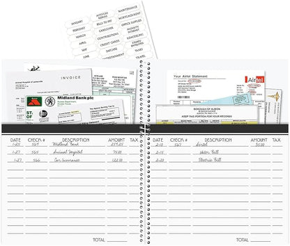 Pale Peony Bill Paying Organizer Book - Large 9" by 12 inch, Spiral-Bound, 14 Pocket Pages, 32 Label Stickers, Bill Tracking Receipt Storage