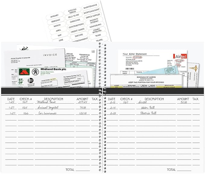 Sweet Gnome Bill Paying Organizer Book - Personal Account book, 9" by 12 inch, Spiral-Bound, 14 Pockets, 32 Label Stickers, Bill Tracking