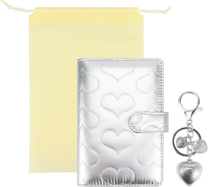 A6 PU Leather Cotton-Padded Binder 6-Ring Notebook Binder Cover with Silver Keychain for A6 Filler Paper, Refillable A6 Personal Planner Budget Binder with Magnetic Buckle Closure