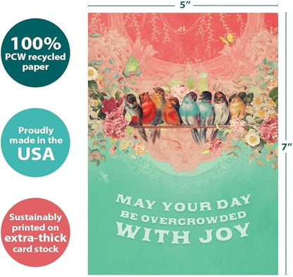 Tree-Free Greetings - Birthday Card - Artful Designs - 1 Card + Matching Envelope - Made in USA - 100% Recycled Paper - 5 x 7 - Overcrowded with Joy (VO69645)
