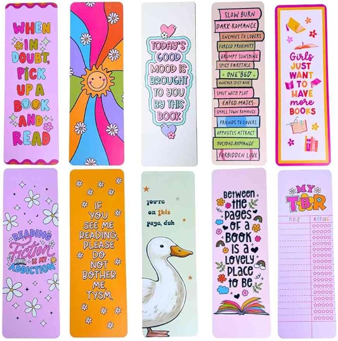 10PC Bookmarks for Women, Cute Colorful Bookmark for Book Lovers Reading Accessories Book Marks Laminated Plastic Cool Design Motivational Affirmation Summer Notebook Novelty for Girls