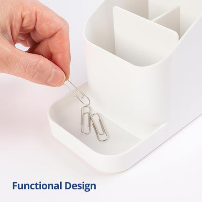 BLUE GINKGO Desk Holder – Korean-Made Office Organizer for Pencils, Pens, Notes, and Desk Supplies (White)