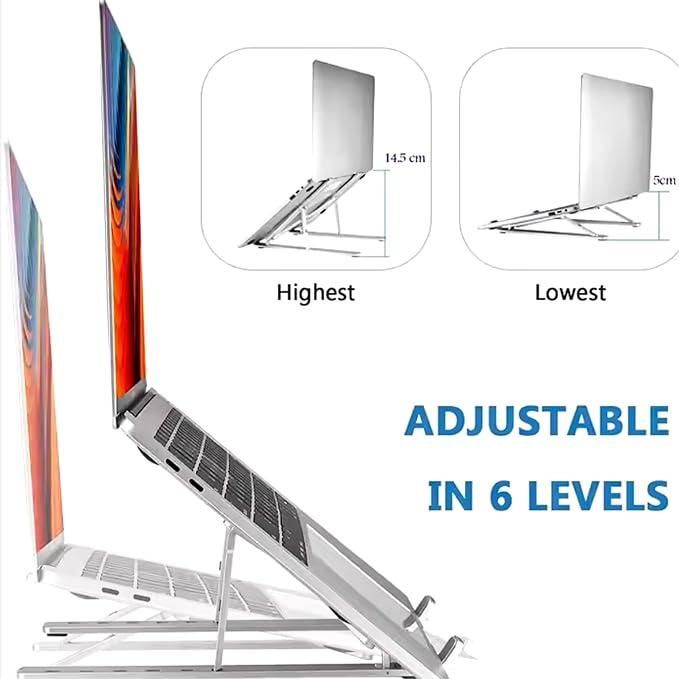 Quality Laptop Stand, Foldable Adjustable & Ergonomic Aluminum Portable Notebook/Tablet Stand, Laptop Holder, Compatible with 10-15.6” Laptops and Tablets (Silver, Black) (Grey Silver)