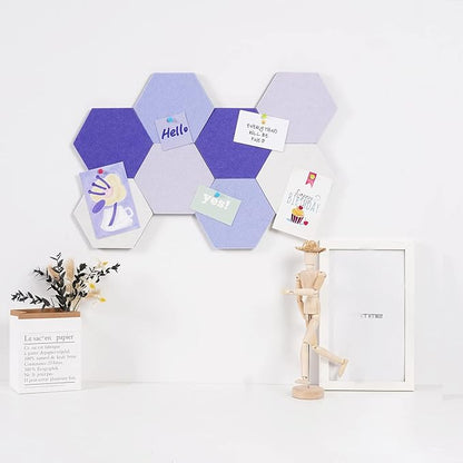 LAJAR 8 Pcs Hexagon Felt Bulletin Board Tiles, Self Adhesive Felt Pin Board Wall Tiles for Photos, Pictures, Memos (Purple)