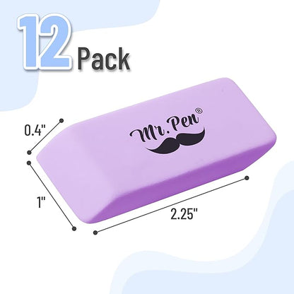 Mr. Pen- Erasers, 12 Pack, Purple Pencil Eraser, Erasers for Pencils, Mr Pen Erasers, Erasers for School, Large Eraser, Block Erasers for School, Rubber Eraser, Large Erasers for School