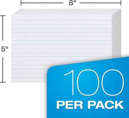 Oxford Primary Ruled Index Cards, 5 x 8 Inches, White, Lined on Front, Blank on Back, Kids Handwriting Practice Cards, Pre-K, K-2, 100 Count (46002)