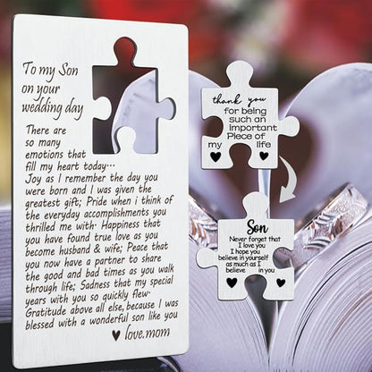 llxxeyopqdxz Son Wedding Gifts From Mom, Engraved Wallet Insert Card for Son on Wedding Day, Groom On Wedding Day Card Gift, Son Wallet Card from Mother, Cute Wedding Gifts for Son,(45)