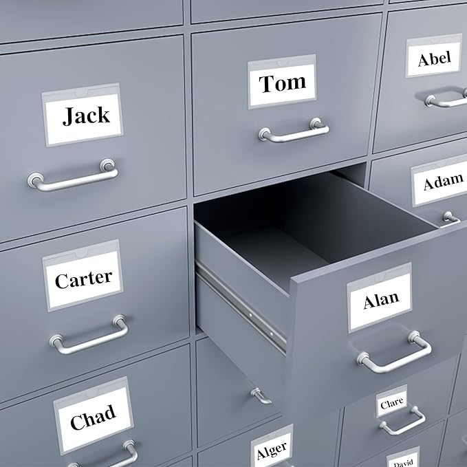 36 Pack Adhesive 4" x 6" Index Card Pockets with Top Open for Loading, Clear Plastic Labels Holders for Organizing, Storage Bins, Library Card, Totes, Shelves