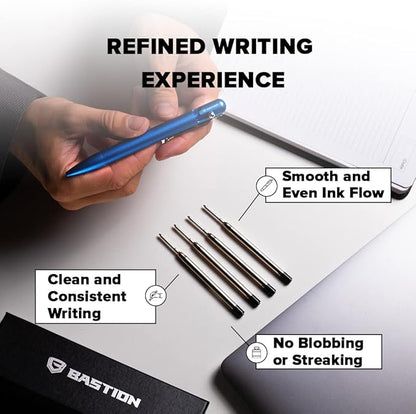 BASTION® Premium Pen Refill, Deeply Pigmented Ink for All Bastion Bolt Action Luxury Pens, Standard Ink Refill with 0.55mm Fine Tip - Blue Gel, 6 PC