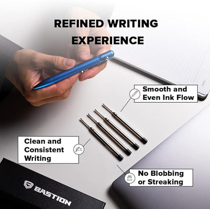 BASTION® Premium Pen Refill, Deeply Pigmented Ink for All Bastion Bolt Action Luxury Pens, Standard Ink Refill with 0.55mm Fine Tip - Blue Gel, 2 PCs