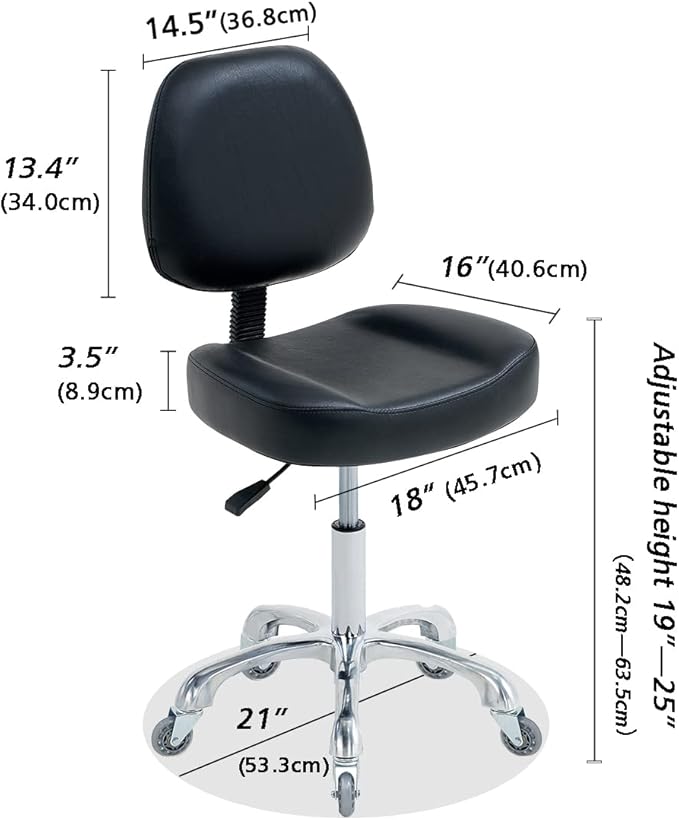 Vanity Rolling Chair Esthetician Shop Stool with Wheels,Ergonomic Lash Armless Office Chair, Desk Chair for Makeup Bedroom Classroom (Black)