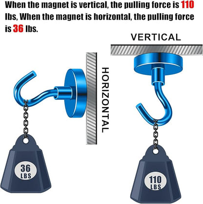 DIYMAG Blue Magnetic Hooks, 110 LB Heavy Duty Strong Magnet with Hooks, Strong Rare Earth Neodymium Magnet Hooks for Hanging, Magnetic Hanger for Curtain, Home, Kitchen, Workplace, 20 Packs