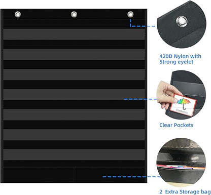 7+2 Pockets Standard Pocket Chart, Clear 7 Pockets Words Chart with 2 Extra Storage Pocket for Classroom Home Office Use,Large Size:33.2”x 28” Letter Cards, Word Wall and Sentence Strips.