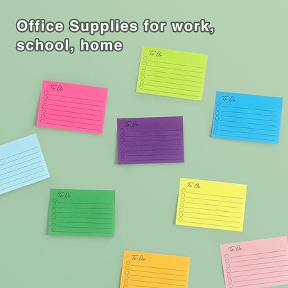 Eastern Wolf 9 Pads to Do Lined Sticky Notes, 9 Bright Multi Colors Self-Stick Note Pads, 3x4 Inch with Line Adhesive Memo Sticky Notes Notepad, 50 Sheet/Pad