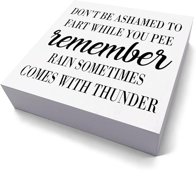 Funny Bathroom Decor Desk Decor Wooden Box Sign Rustic White Wood White Plaque Box Sign for Home Farmhouse Bar Toilet Washroom Shelf Table Decoration Don't be Ashamed to Fart While Peeing Sign