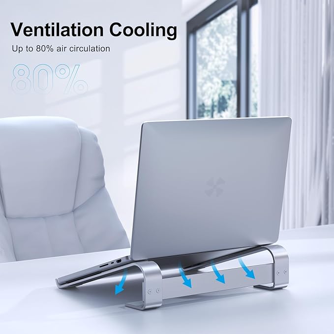 Laptop Stand for Desk, Aluminum Laptop Cooling Stand, Ergonomic Computer Stand for Laptop, Laptop Riser Compatible with for MacBook Pro/Air, Dell, HP, Lenovo, 10-17.3'', Silver