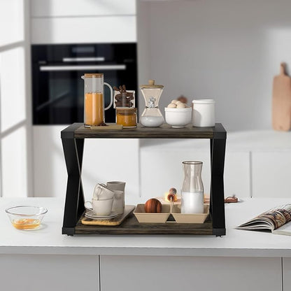 Desktop Printer Stand,2-Tier Desk Space Organizer for Home Office,Storing Heavy Duty Fax Machine, Scanner,Rustic Brown