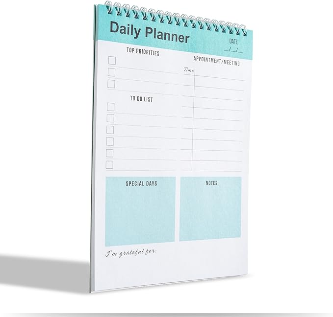 Daily Planner Notebook, To Do List Notepad, Spiral Notebook, Undated-52 Sheets-6.5" x 9.8" Checklist, Notebooks for Work, Personal Organizer Notepad, Daily Task Notebook (Green)