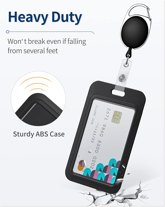 Uniclife 10 Pack Sliding ID Badge Holder Hard Black Vertical Plastic Card Case Protector Pouch with Clear Window for Office School ID Credit Cards Proximity Key Cards Driver’s Licenses and Passes