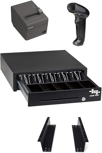 POS Hardware Bundle for Square - Cash Drawer, Mounting Brackets, Thermal Receipt Printer, Barcode Scanner [Compatible with Square Stand and Square Register]