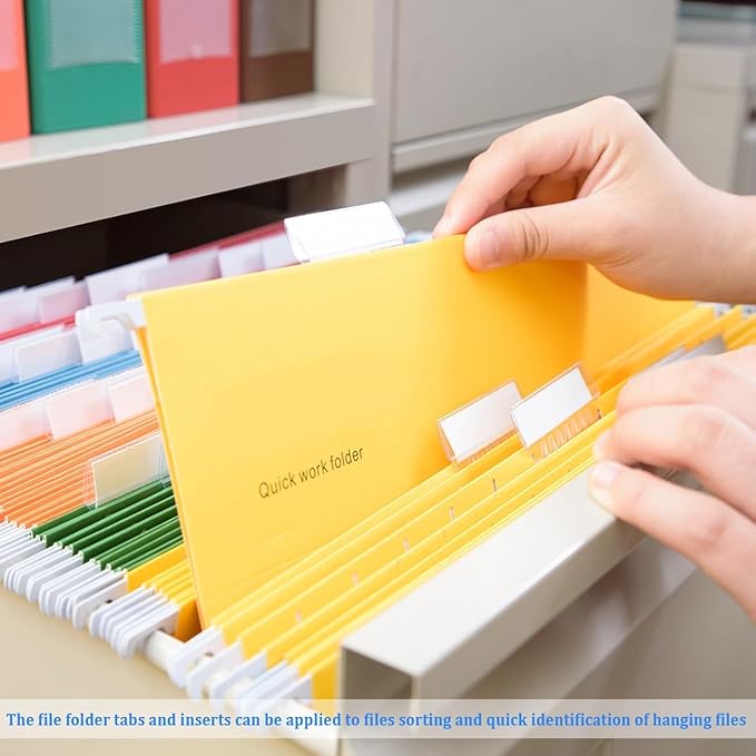 File Folder Tabs, Insertable Plastic Tabs Hanging Folder Tabs,100 Pcs Hanging File Folder Tabs with 200Pcs Inserts for Hanging Folders (Clear)