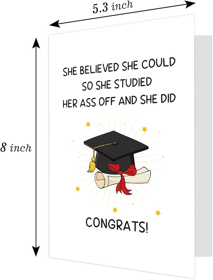 Ogeby Funny Graduation Card Gifts for Him Her, Cute Graduation Card, She Believed She Could So She Studied