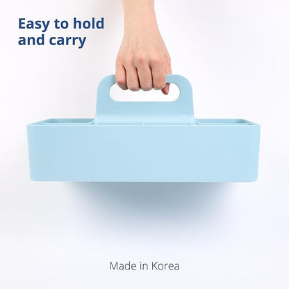 BLUE GINKGO Stackable Organizer Caddy – Korean-Made Portable Tote for Bathroom, Office, Crafts, or School Supplies (Long Rectangle, Blue)