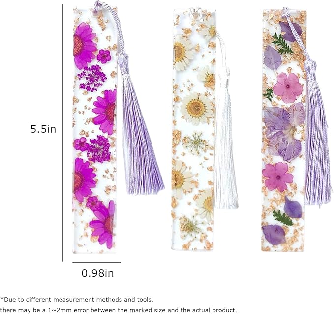 Daisy Epoxy Bookmarks Dried Flower Resin Bookmark Pressed Flower Bookmark Transparent Floral Dried Flower Page Marker acrylic bookmark for Kids Woman Teacher Students Purple Beauty Sakura