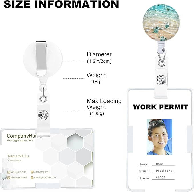 Sea Turtle Badge Reels Holder Retractable with ID Clip for Nurse Name Tag Card Nursing for Doctor Teacher Student Employee Office Medical Work