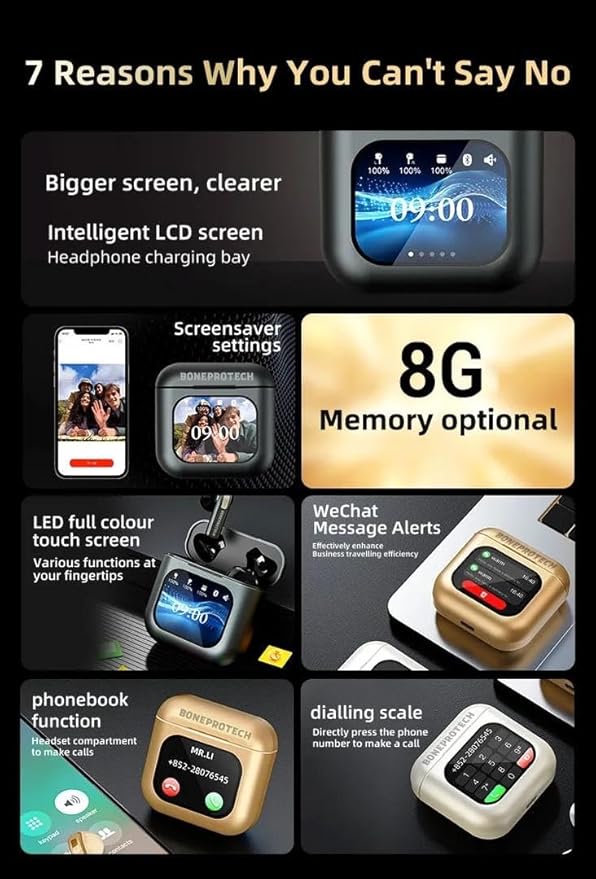 Premier Bluetooth Smart Touch Headset, Customizable Screen Saver, MP3 Player, Control Social Media, Calls, and Messeging Display. Advanced V5.3 Technologies (Red)