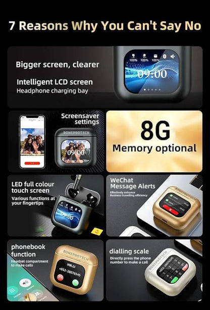 Bluetooth Smart Touch Earbuds, Customizable Screen Saver, MP3 Player, Control Social Media, Calls and messeges, ENC Noise Reduction, Built-in mic, Advanced V5.3 Technologies (White)