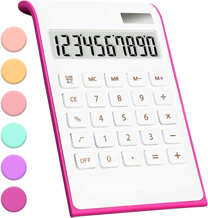 Hot Pink Calculator,UPIHO Hot Pink Office Supplies and Accessories, 10 Digits Solar Battery Basic Office Calculator, Desktop Calculator with Large LCD Display, Gifts for Coworkers