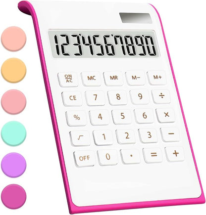Hot Pink Calculator,UPIHO Hot Pink Office Supplies and Accessories, 10 Digits Solar Battery Basic Office Calculator, Desktop Calculator with Large LCD Display, Gifts for Coworkers