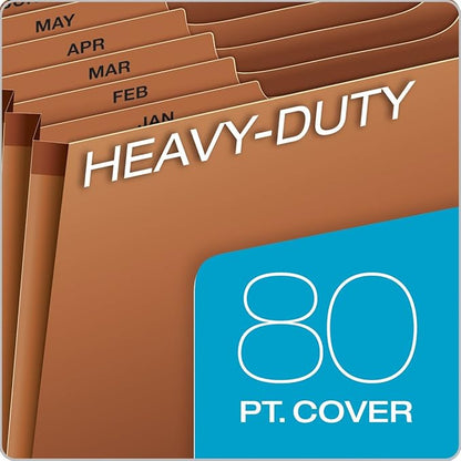 Globe Weis /Pendaflex Heavy Duty Expanding File with Flap, 12 Monthly Pockets, 1/3 Cut Tabs, Brown, Letter Size (R117MLHD)