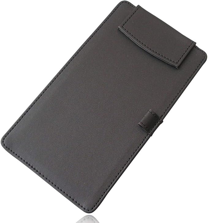PU Leather Clipboard 8.6" X 4.7" - A6 Long File Clip Folder Document Organizer Writing Pad Office Business Card Holder - Magnetic Conference Pad with Pen Holder - Black