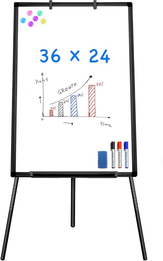 Easel Whiteboard - Magnetic Portable Dry Erase Easel Board 36 x 24 Tripod Whiteboard Height Adjustable Flipchart Easel Stand White Board for Office or Teaching at Home & Classroom (Black)
