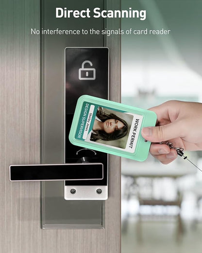 Uniclife 3 Pack Sliding ID Badge Holder Vertical Hard Plastic Case with Clear Window Light-green Card Protector Pouch for Office School ID Credit Cards Proximity Key Cards Driver’s Licenses and Passes