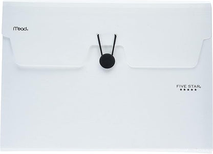 Five Star 6 Pocket Expanding File Organizer, Plastic Expandable File Folders with Pockets and Tab Inserts, Holds 11" x 8-1/2", Bungee Closure, White (355520E)