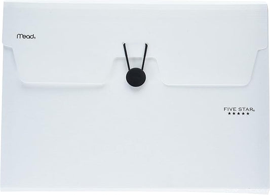 Five Star 6 Pocket Expanding File Organizer, Plastic Expandable File Folders with Pockets and Tab Inserts, Holds 11" x 8-1/2", Bungee Closure, White (355520E)