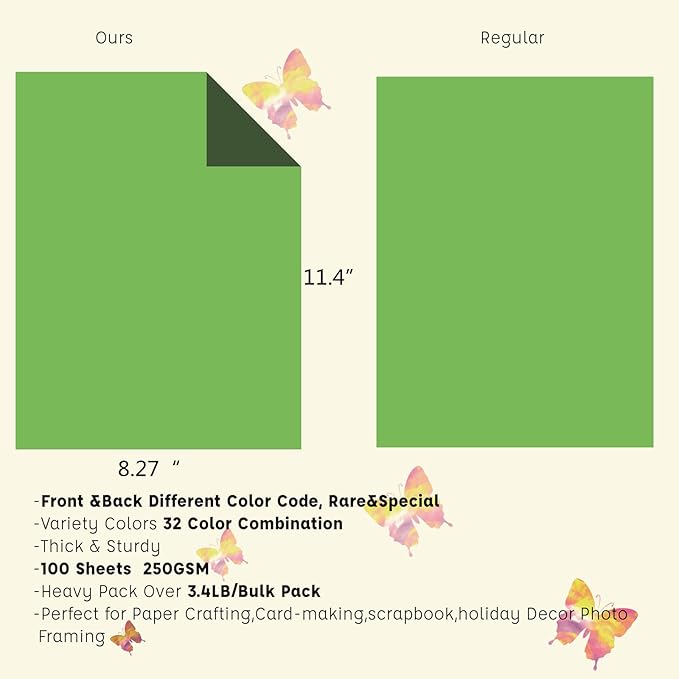 100 Pack Heavy Paper Colored Cardstock Front Back Different Color Codes 250 GSM for Cricut, Scrapbook, Paper Crafting,School Office Supplies (100)