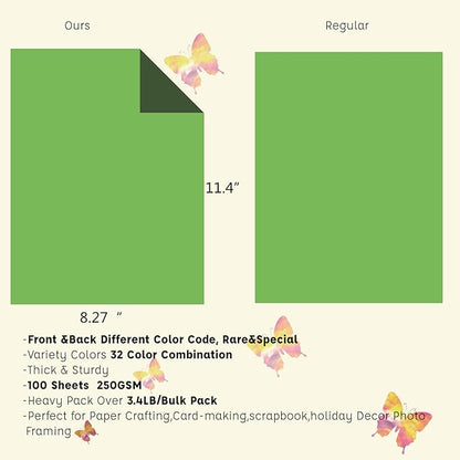 100 Pack Heavy Paper Colored Cardstock Front Back Different Color Codes 250 GSM for Cricut, Scrapbook, Paper Crafting,School Office Supplies (100)