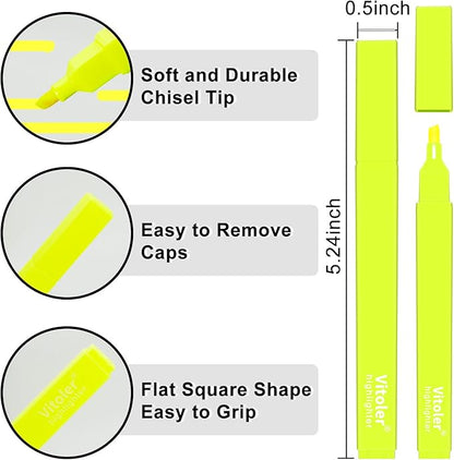 Vitoler Fluorescent Yellow Highlighters,10 Pack Bright Color Chisel tip Highlighters for Adults Kids in the Home School Office