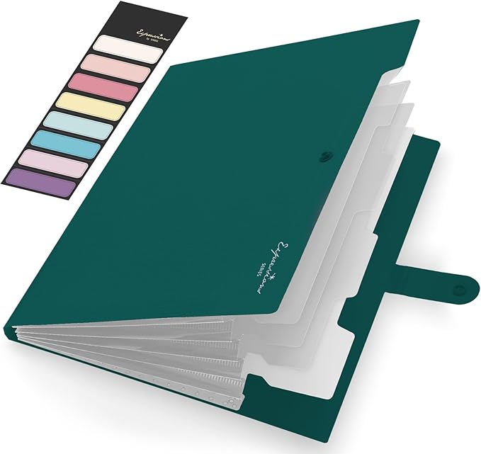 Sooez Expanding File Folder, Letter Size Accordion File Organizer, 5 Pocket Folders for Documents, Portable Filling Products for School Office Supplies, Dark Green