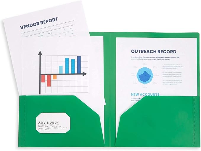 Blue Summit Multicolor Plastic Two Pocket Folders, 6 Plastic Folders with 2 Pockets and Business Card Slot, 2 Pocket Plastic Folders for School, Home, and Work, 6 Pack Plastic Folders