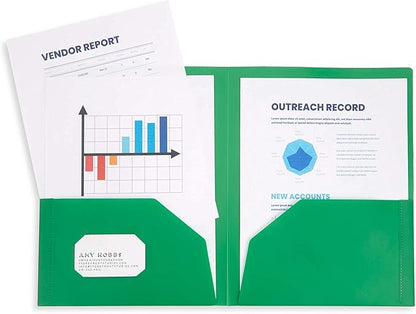 Blue Summit Multicolor Plastic Two Pocket Folders, 6 Plastic Folders with 2 Pockets and Business Card Slot, 2 Pocket Plastic Folders for School, Home, and Work, 6 Pack Plastic Folders