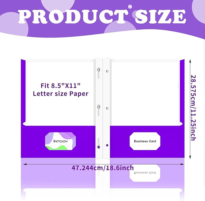 Folders with Pockets,IntoJoy 50 Pack Two Pocket Folders Business Card Holder Paper Folders with Prongs for School Office Filing Cabinet Resume Portfolio (Purple)