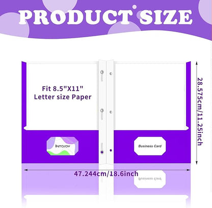 Folders with Pockets,IntoJoy 50 Pack Two Pocket Folders Business Card Holder Paper Folders with Prongs for School Office Filing Cabinet Resume Portfolio (Purple)